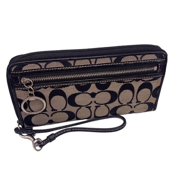 COACH Black Signature Canvas Wristlet Wallet - Picture 4 of 11
